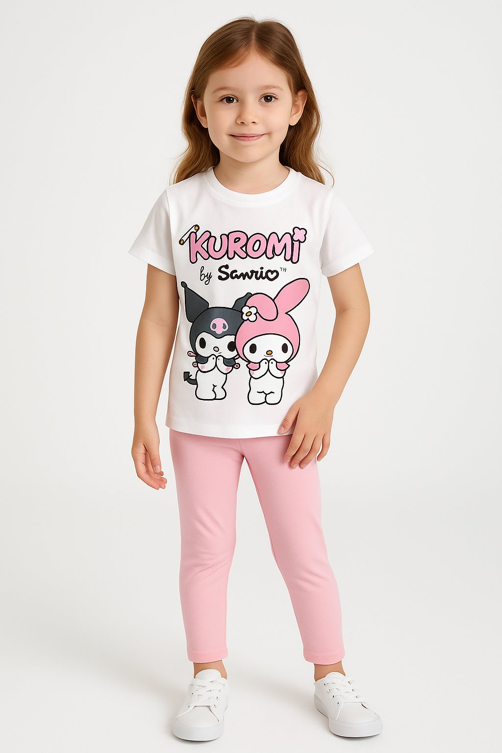 Kuromi Hello Kity Baskılı Taytlı Takım Beyaz