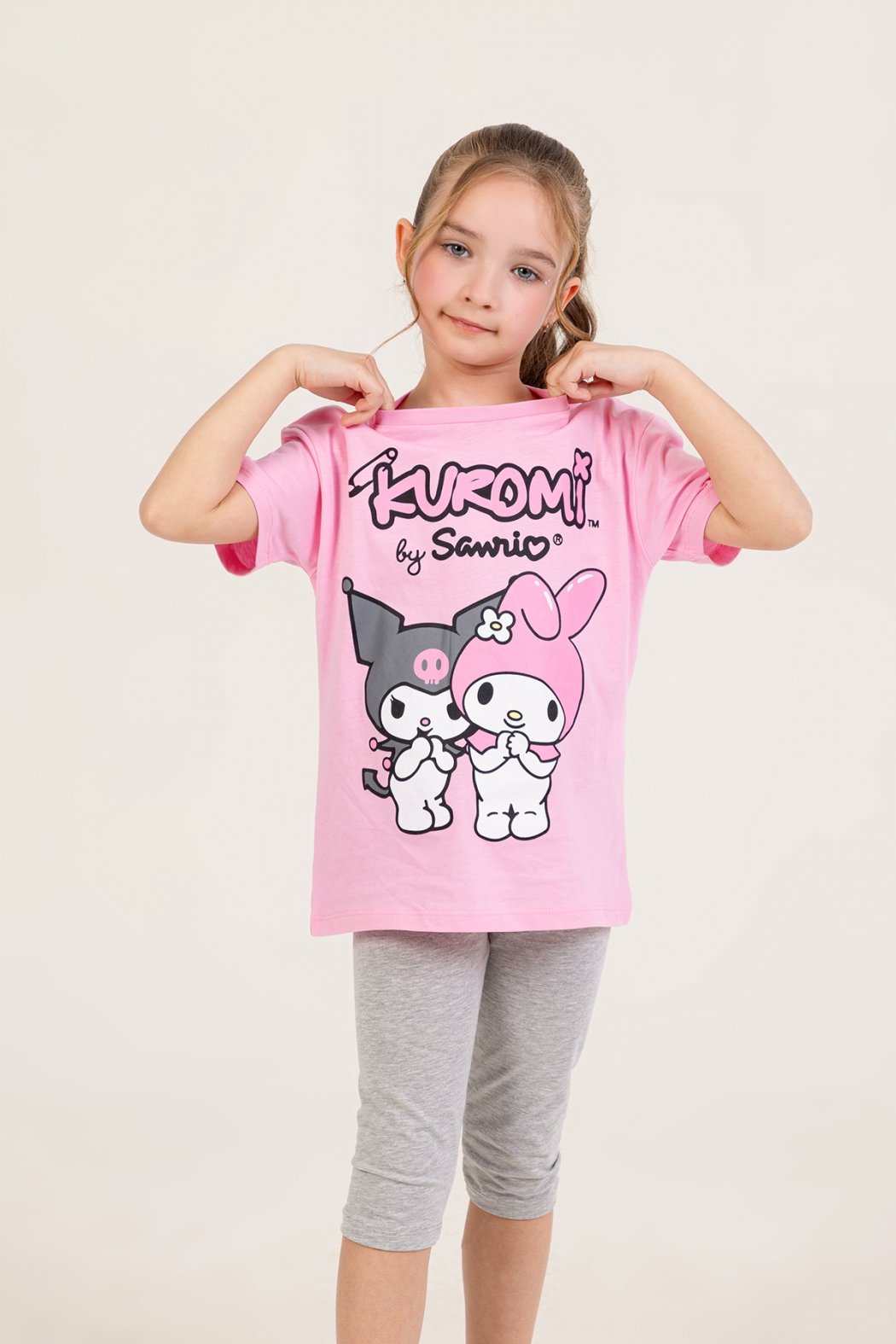 Kuromi Hello Kity Baskılı Taytlı Takım Pembe